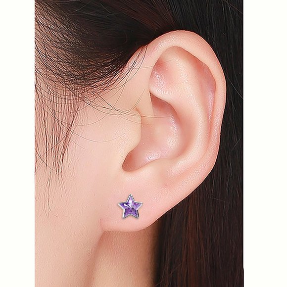 Purple Star Stud Earrings Australian Crystals‎ - Picture 3 of 3
